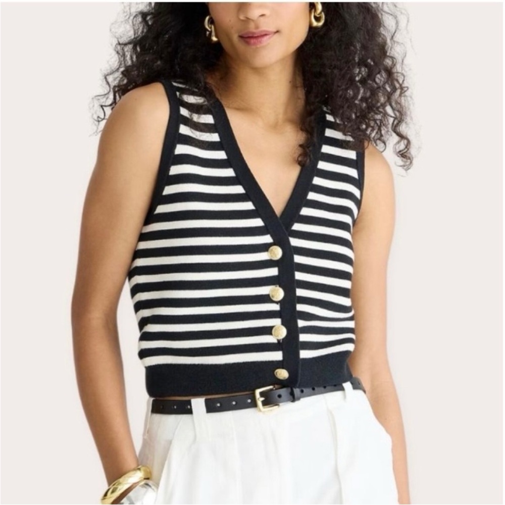 J. Crew Women's Black and White Striped Vest